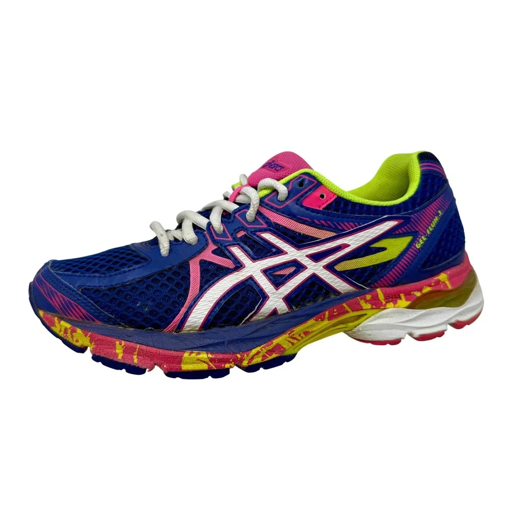 Asics Gel-Flux 3 Running Shoes Navy Pink Yellow Splatter T664Q Women's Size 8